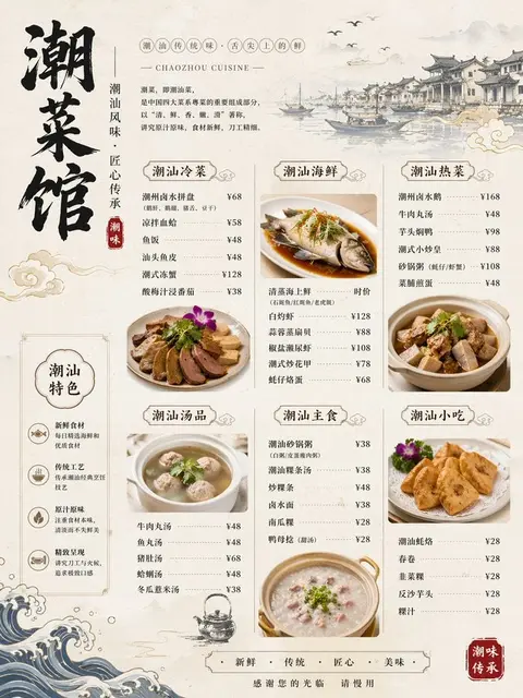 潮汕菜馆菜单图示例